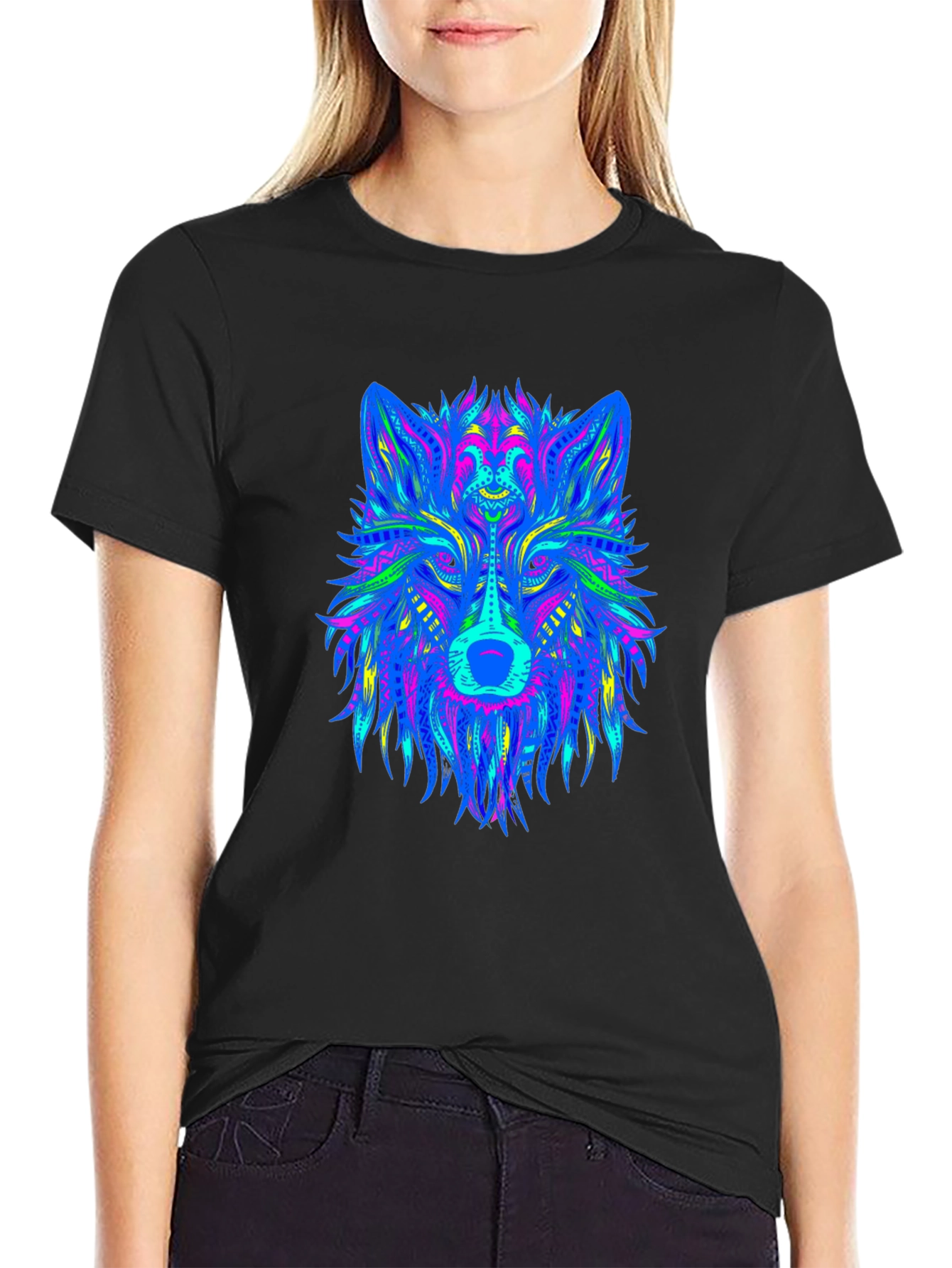 Neon Wolf Graphic Black T-Shirt