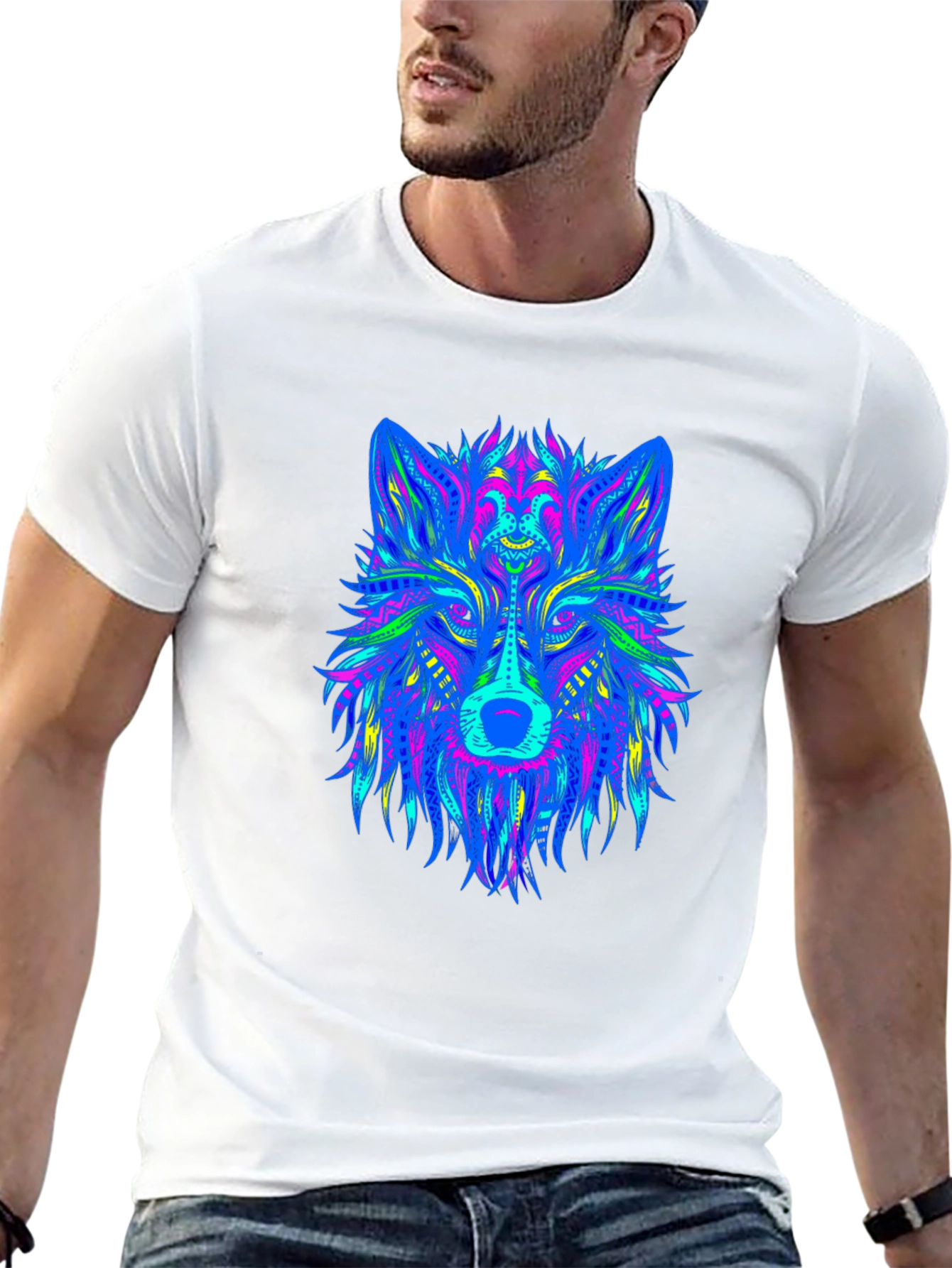 Neon Wolf Graphic Black T-Shirt