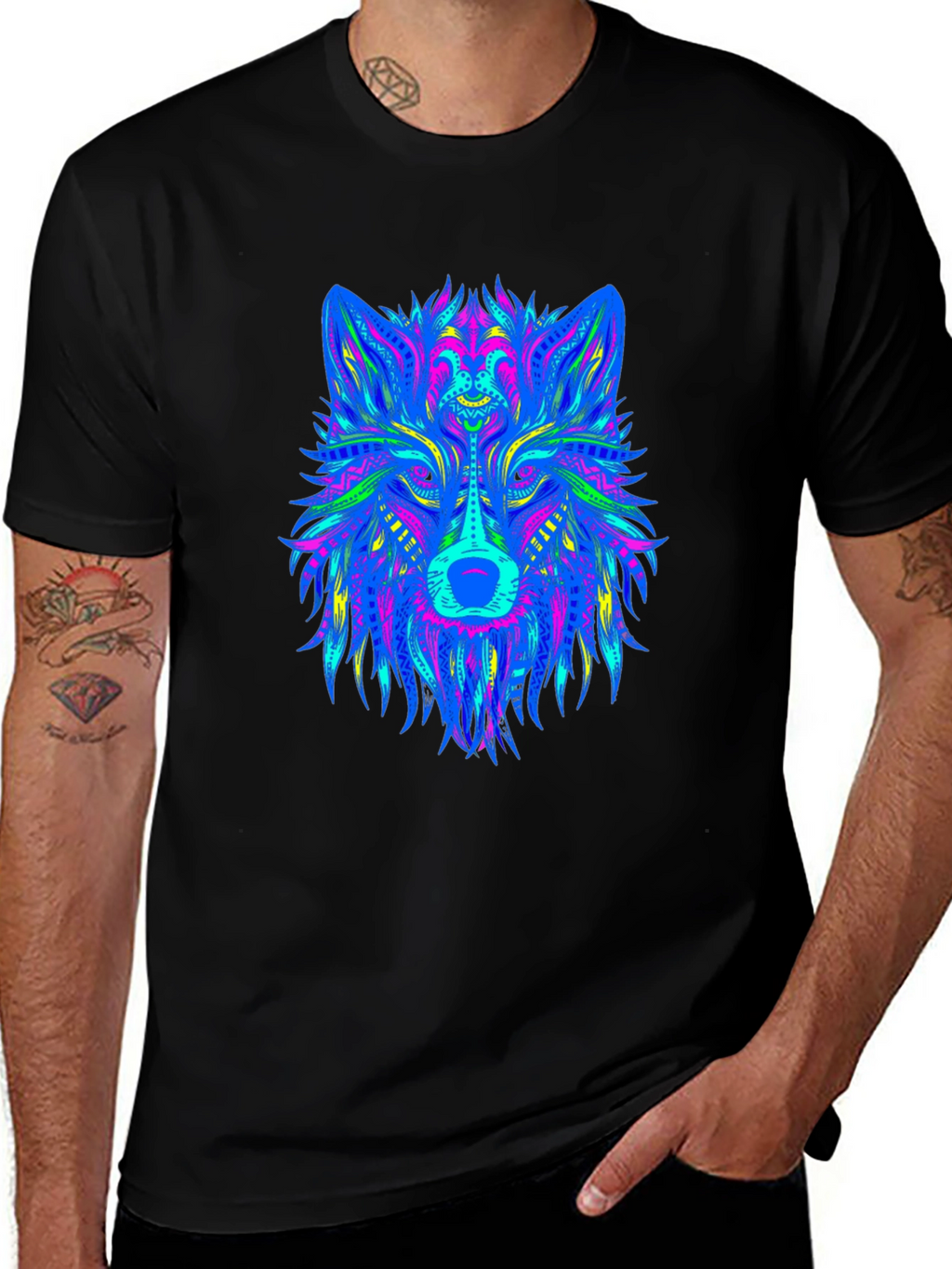 Neon Wolf Graphic Black T-Shirt