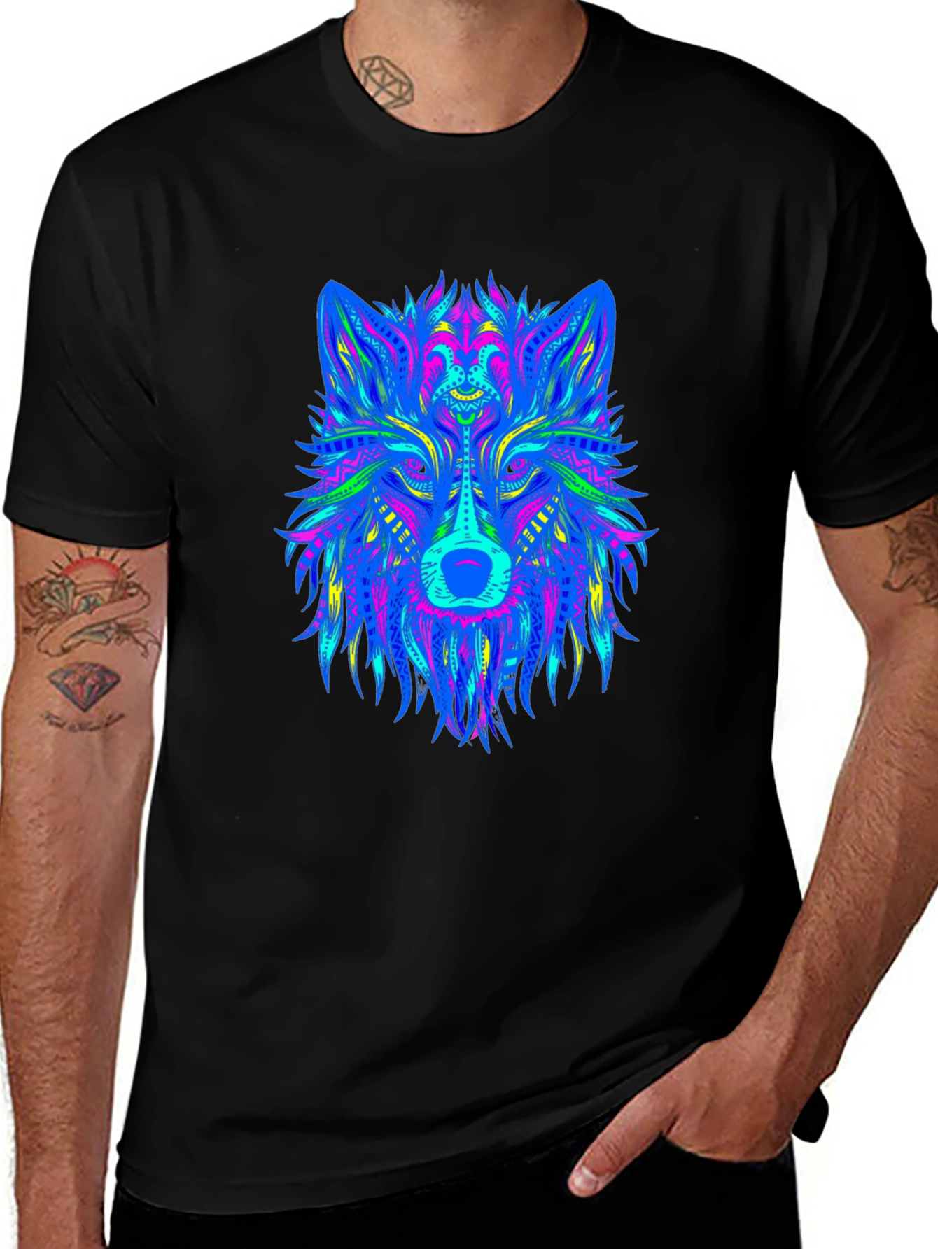 Neon Wolf Graphic Black T-Shirt