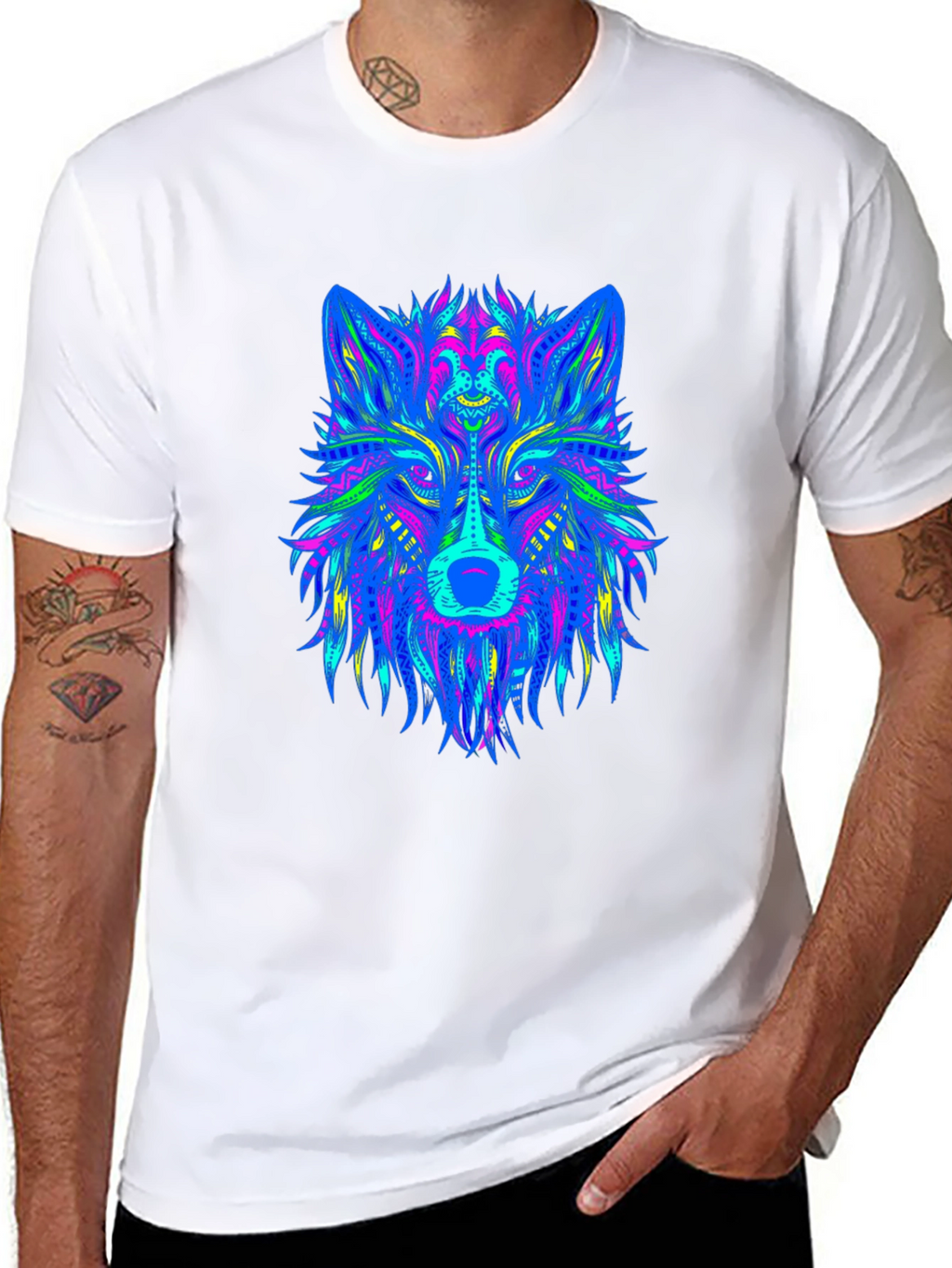 Neon Wolf Graphic Black T-Shirt