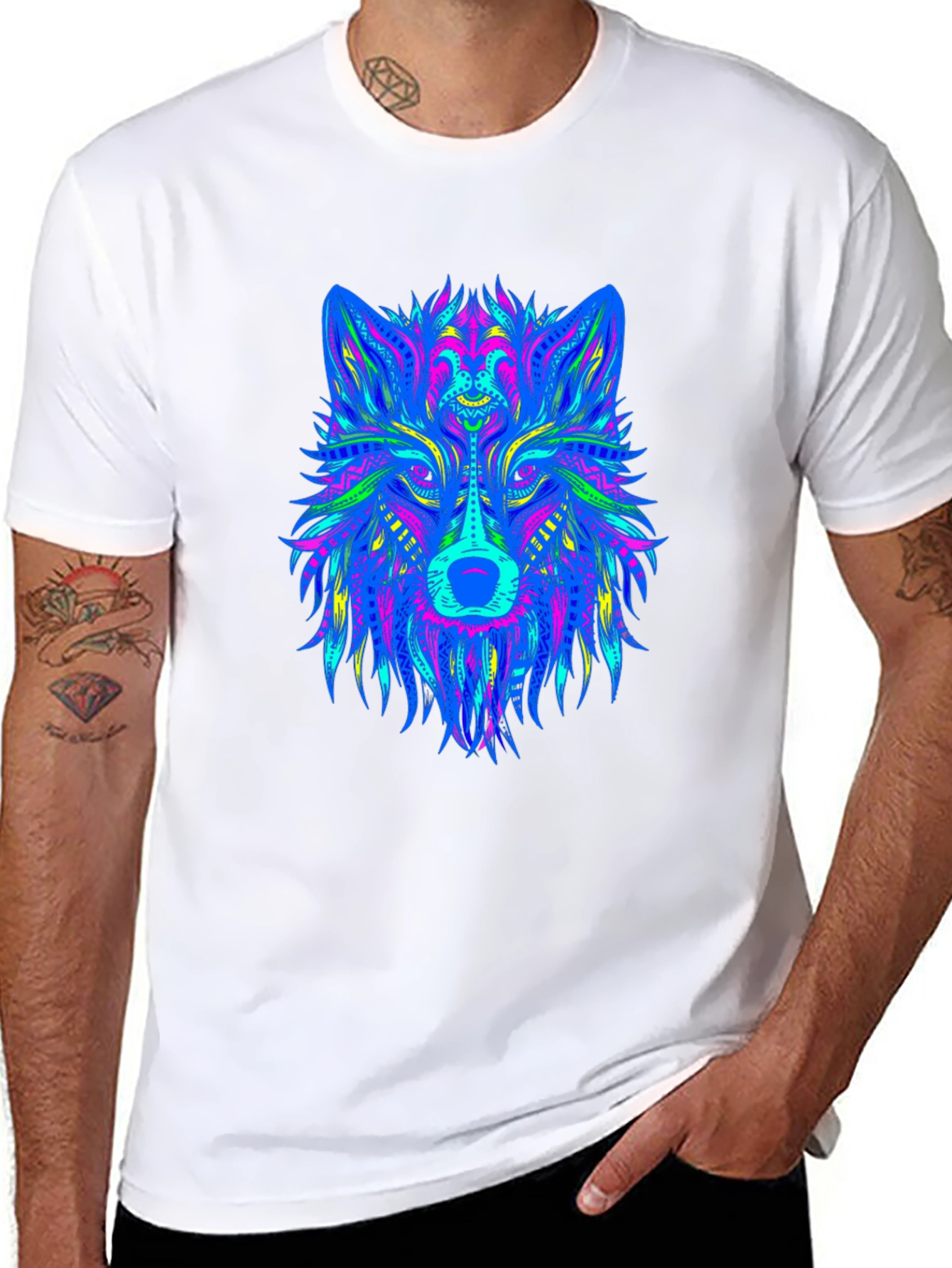 Neon Wolf Graphic Black T-Shirt