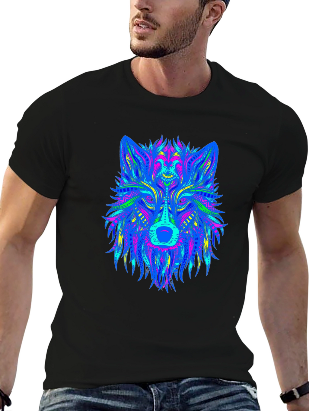 Neon Wolf Graphic Black T-Shirt