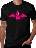 Pink Cartoon Pterodactyl Black T-Shirt