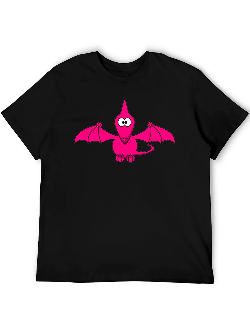 Pink Cartoon Pterodactyl Black T-Shirt
