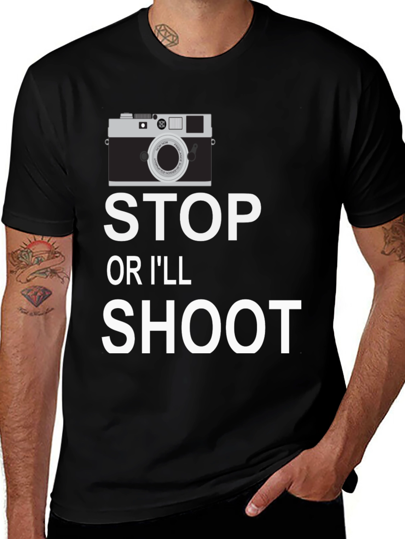 Stop or Ill Shoot Camera Graphic T-Shirt