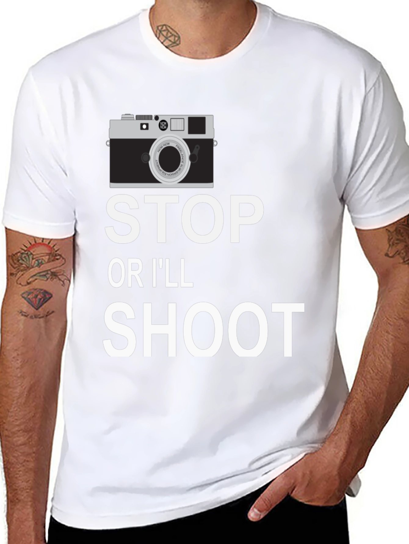 Stop or Ill Shoot Camera Graphic T-Shirt