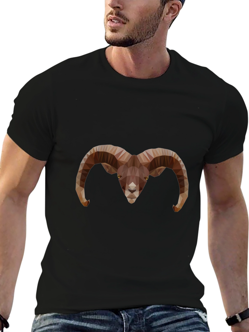 Geometric Ram Head Graphic Tee - Black