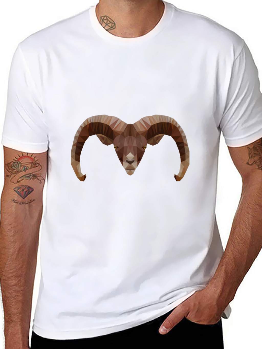 Geometric Ram Head Graphic Tee - Black