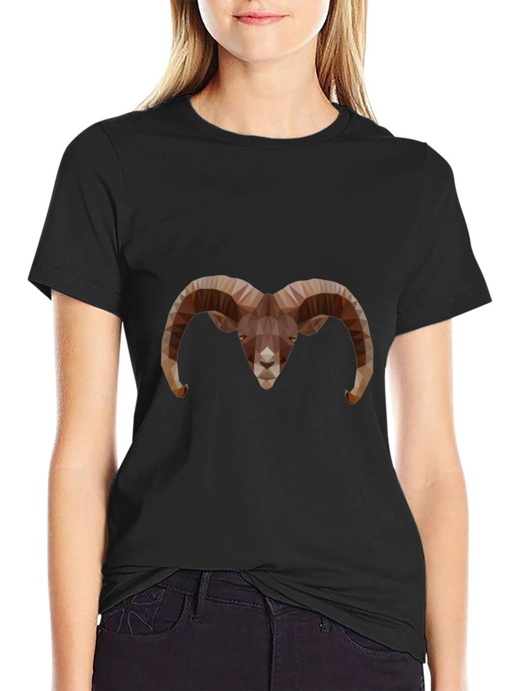 Geometric Ram Head Graphic Tee - Black