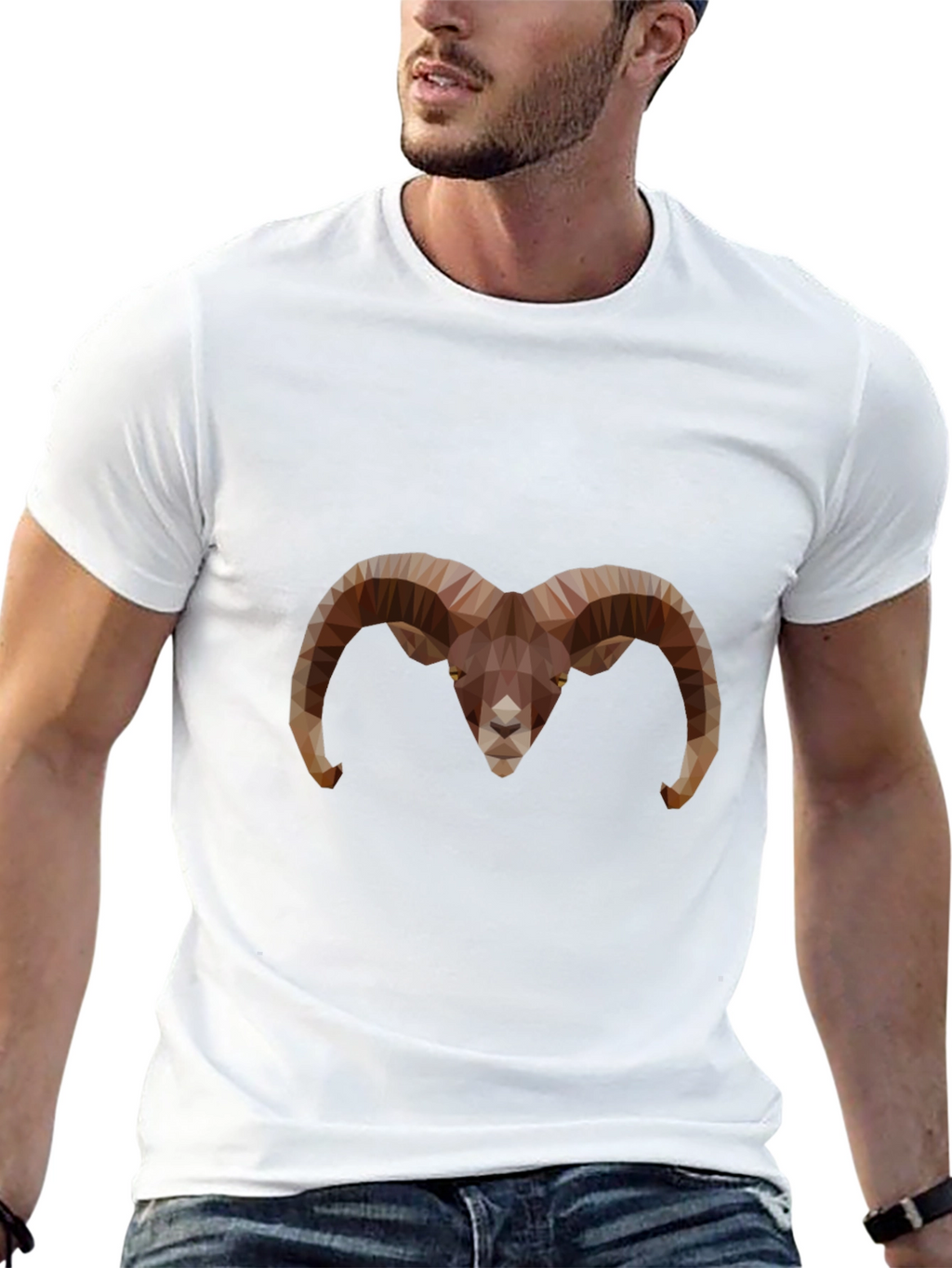 Geometric Ram Head Graphic Tee - Black