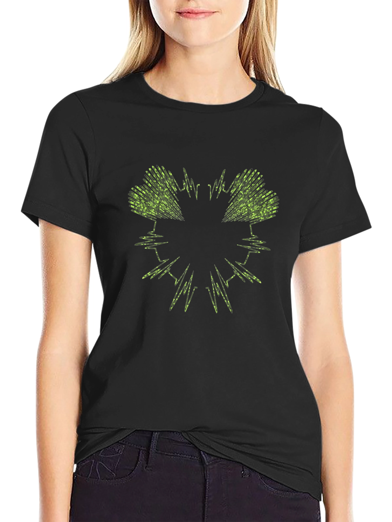 Abstract Green Graphic Black T-Shirt