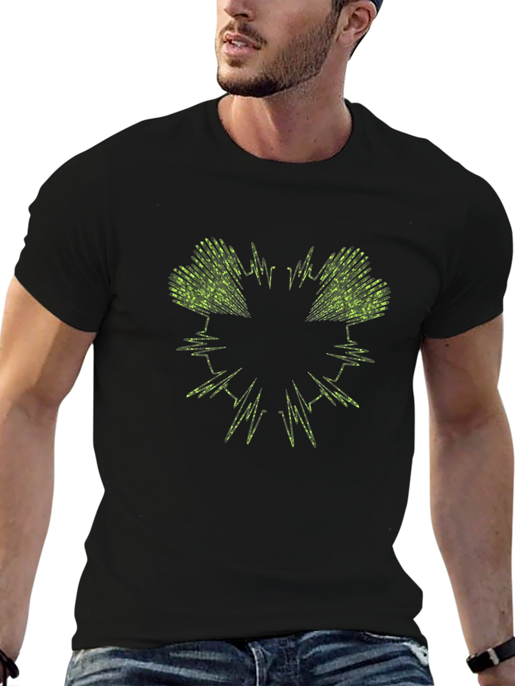 Abstract Green Graphic Black T-Shirt
