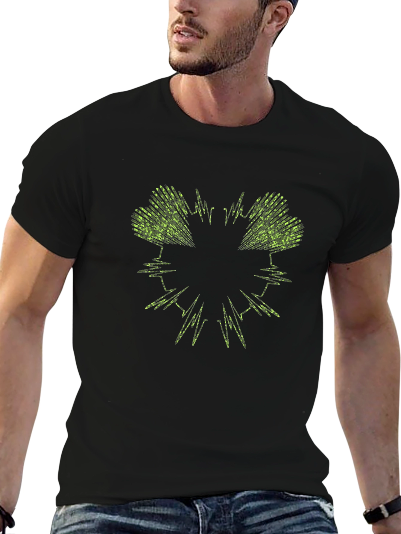 Abstract Green Graphic Black T-Shirt
