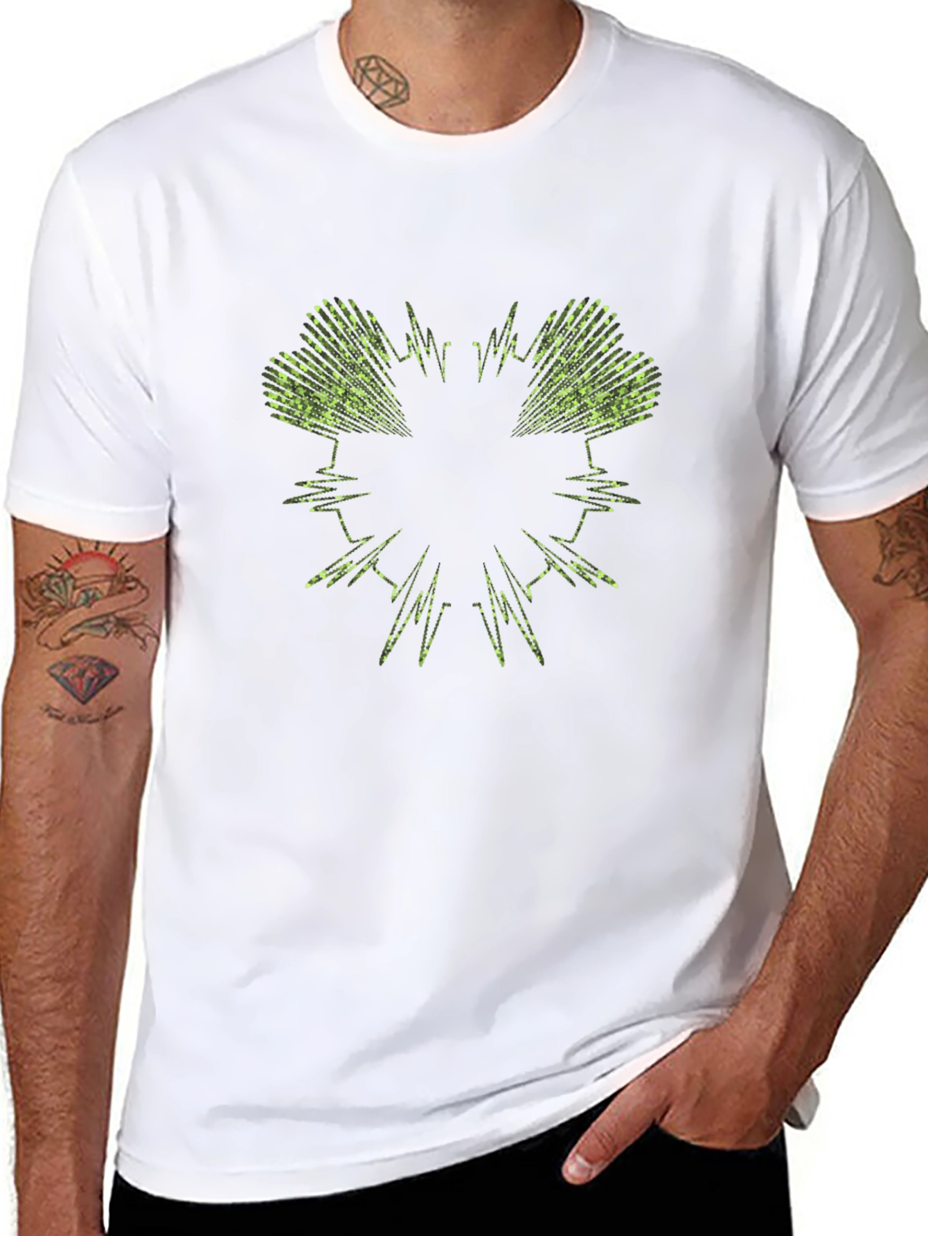 Abstract Green Graphic Black T-Shirt
