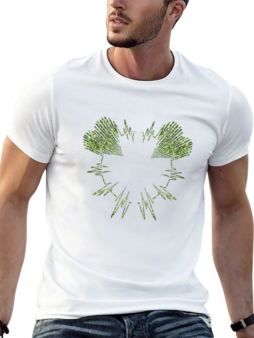 Abstract Green Graphic Black T-Shirt