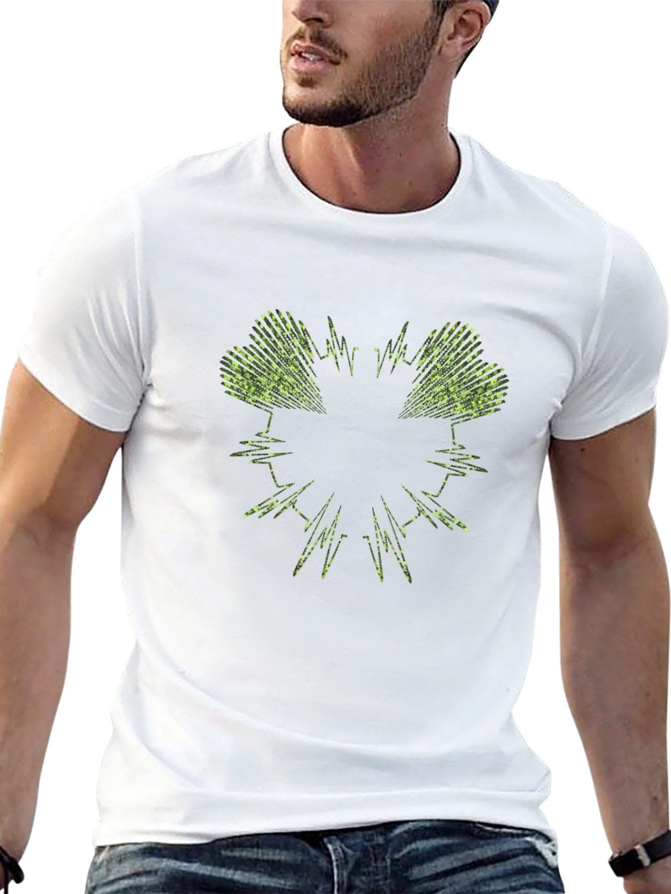 Abstract Green Graphic Black T-Shirt