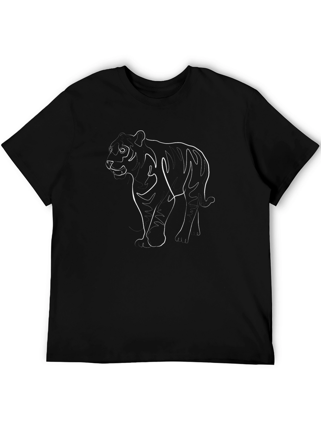 Minimalist Tiger Outline Black T-Shirt