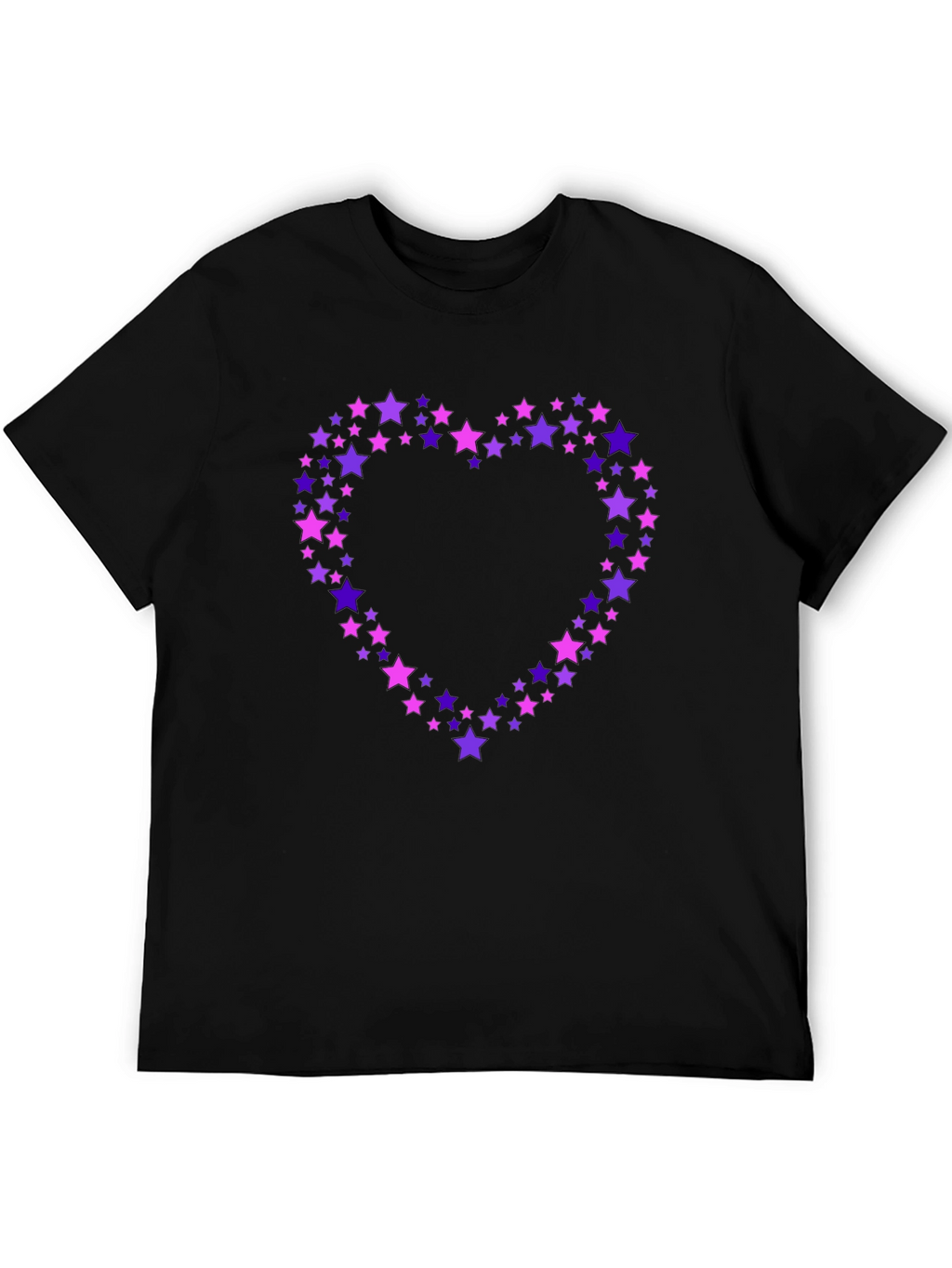 Star Heart Tee - Black Crew Neck Cotton T-Shirt