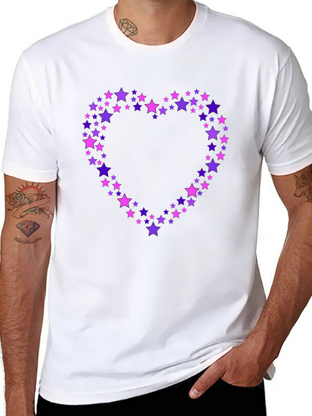Star Heart Tee - Black Crew Neck Cotton T-Shirt