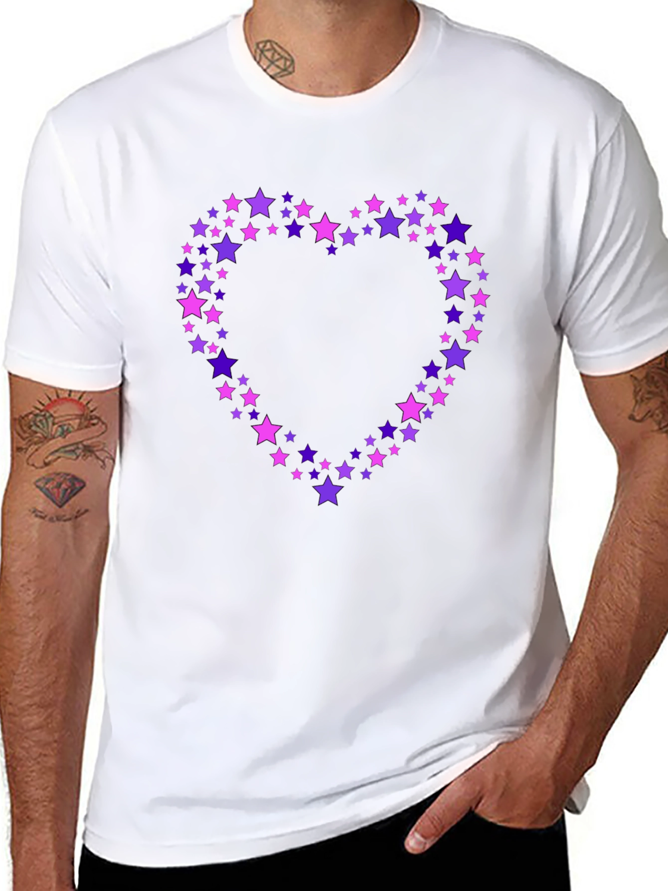Star Heart Tee - Black Crew Neck Cotton T-Shirt