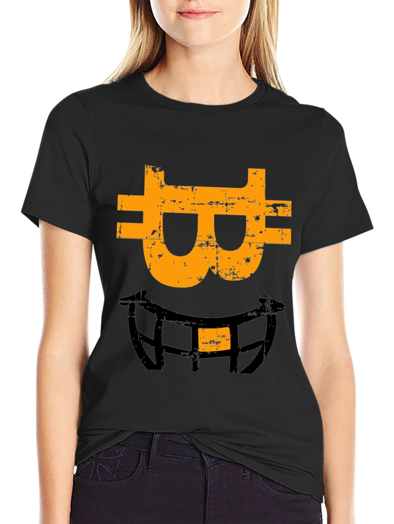 Bitcoin Smiley Face Graphic Tee - Black