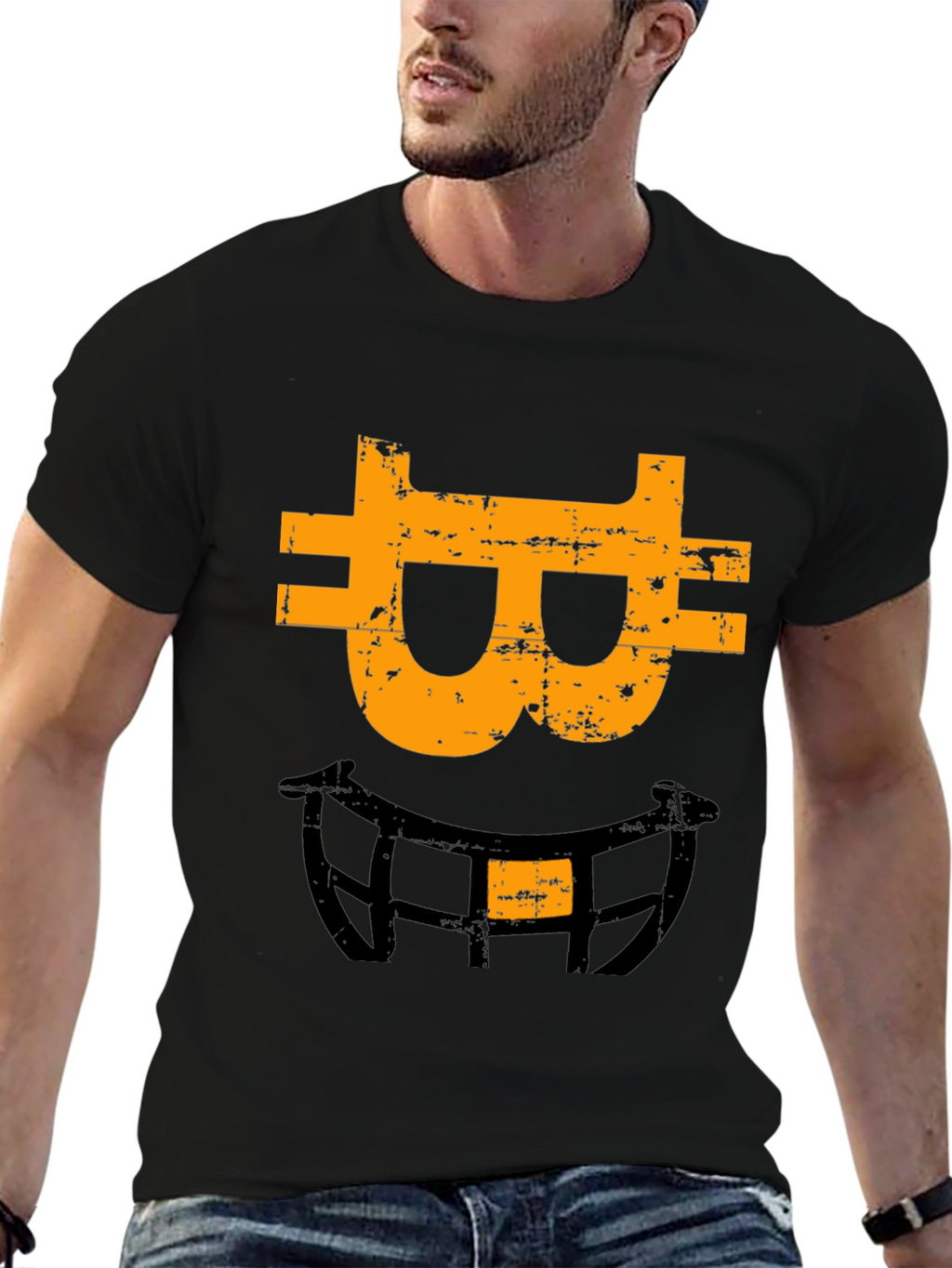 Bitcoin Smiley Face Graphic Tee - Black