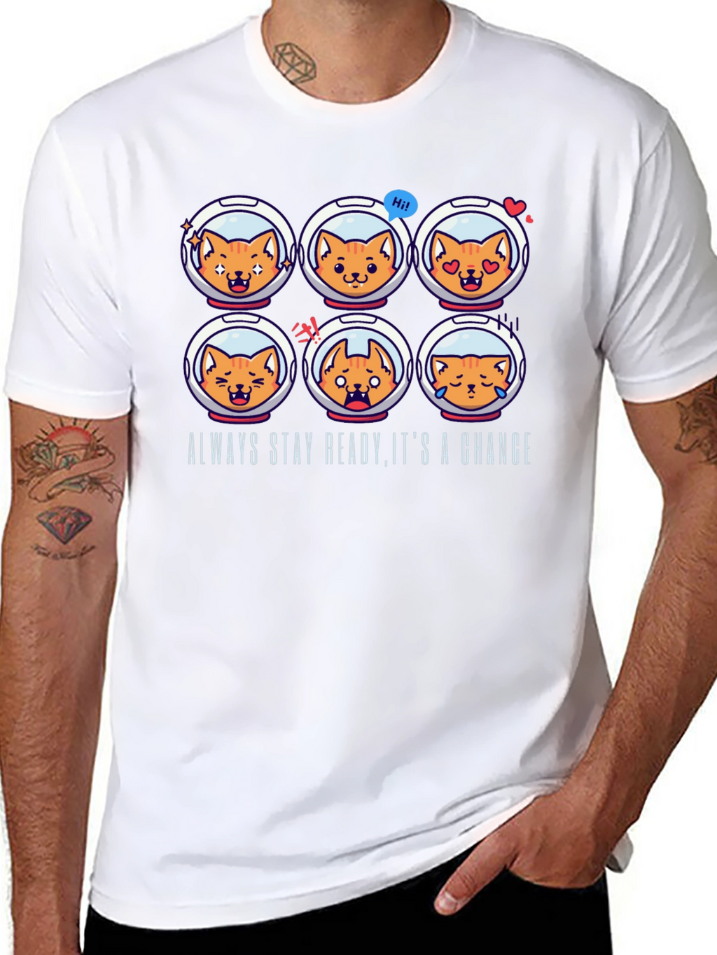 Astronaut Cat Emoji T-Shirt: Always Stay Ready