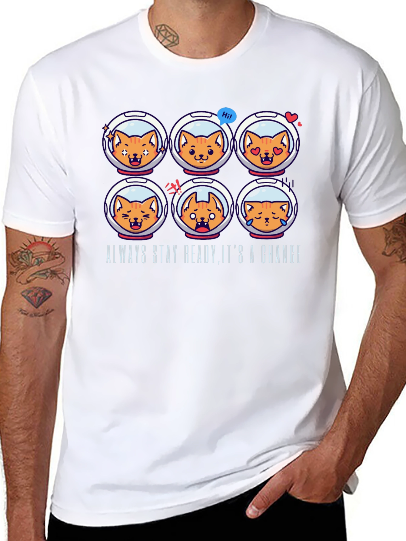 Astronaut Cat Emoji T-Shirt: Always Stay Ready