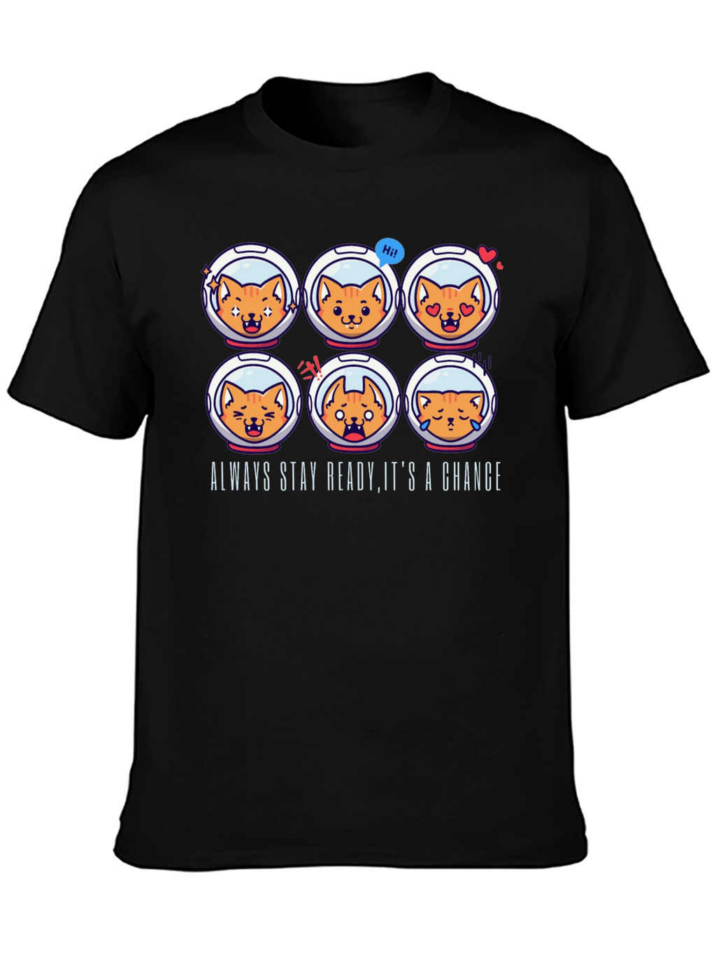 Astronaut Cat Emoji T-Shirt: Always Stay Ready