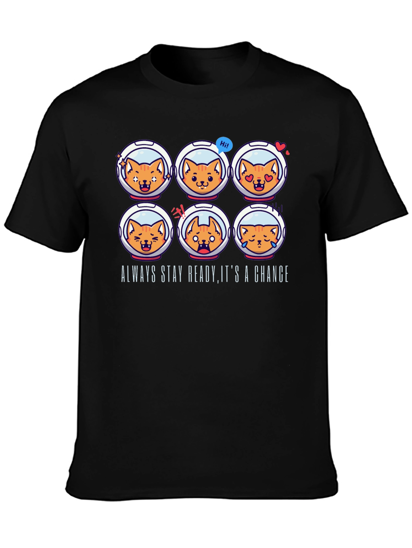 Astronaut Cat Emoji T-Shirt: Always Stay Ready