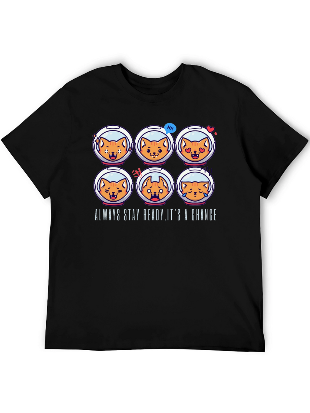 Astronaut Cat Emoji T-Shirt: Always Stay Ready