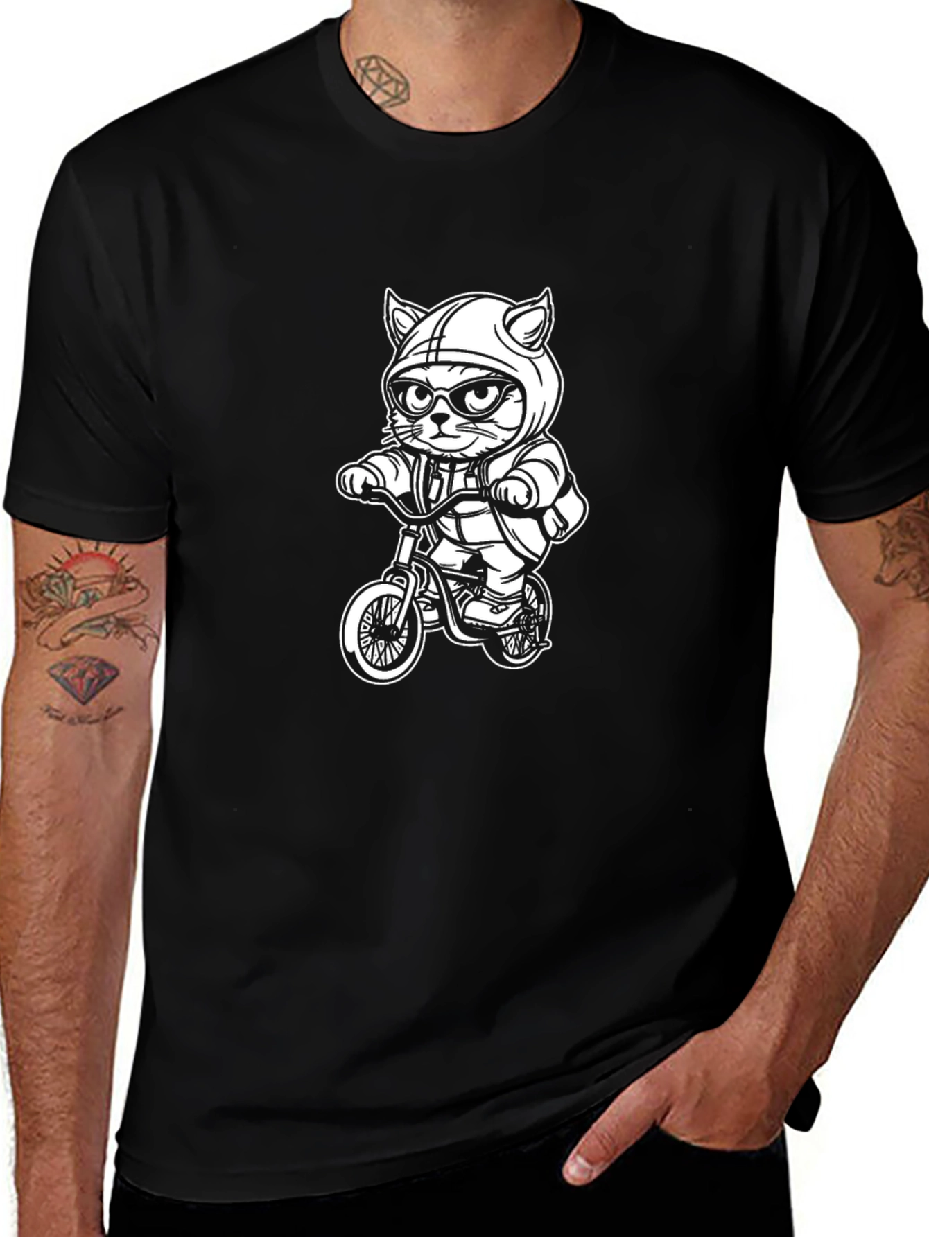 Cool Cat Biker T-Shirt - Black