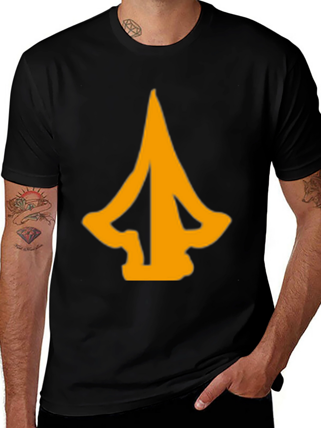 Mens Black T-Shirt with Abstract Arrow Graphic