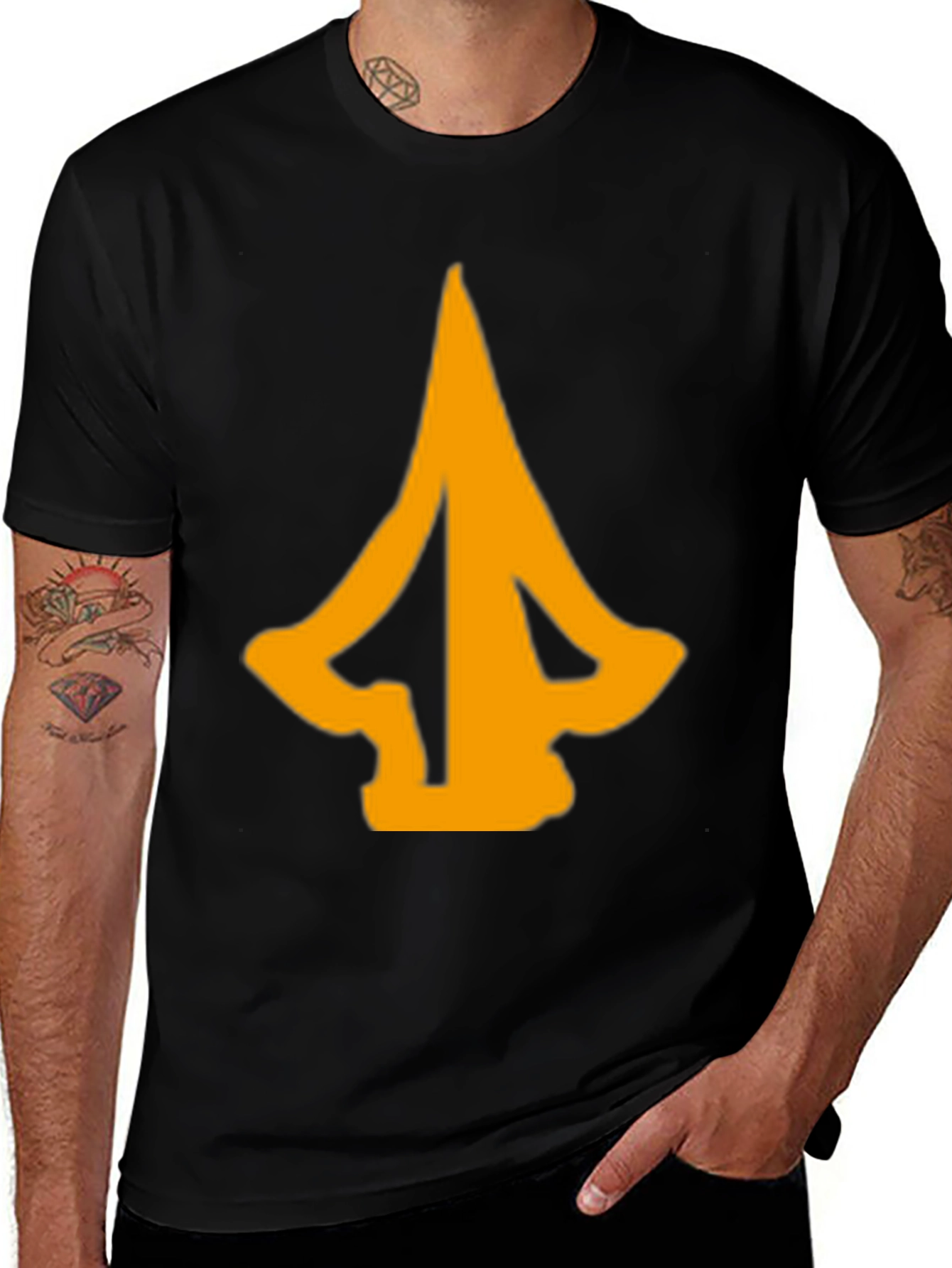 Mens Black T-Shirt with Abstract Arrow Graphic