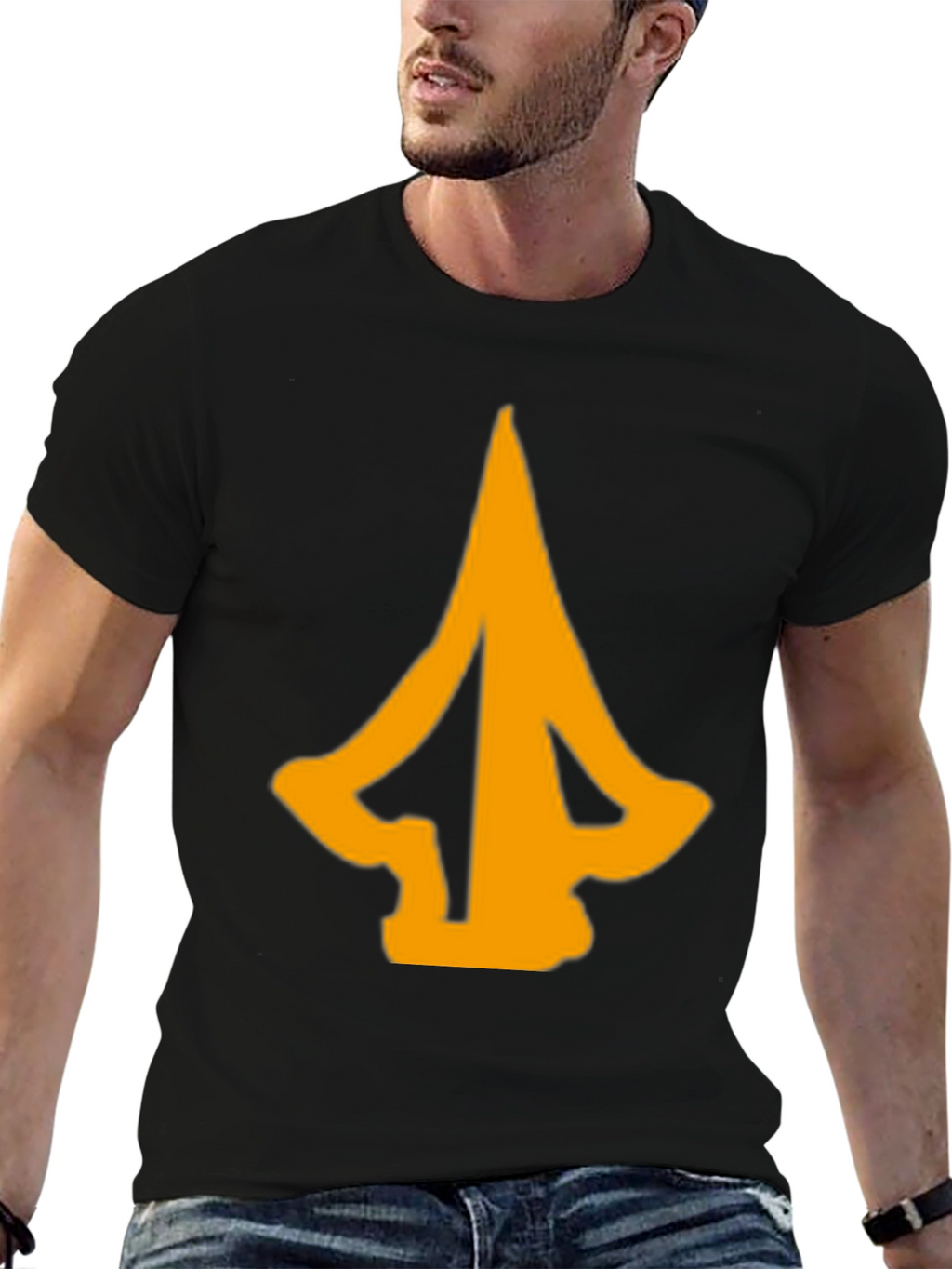 Mens Black T-Shirt with Abstract Arrow Graphic