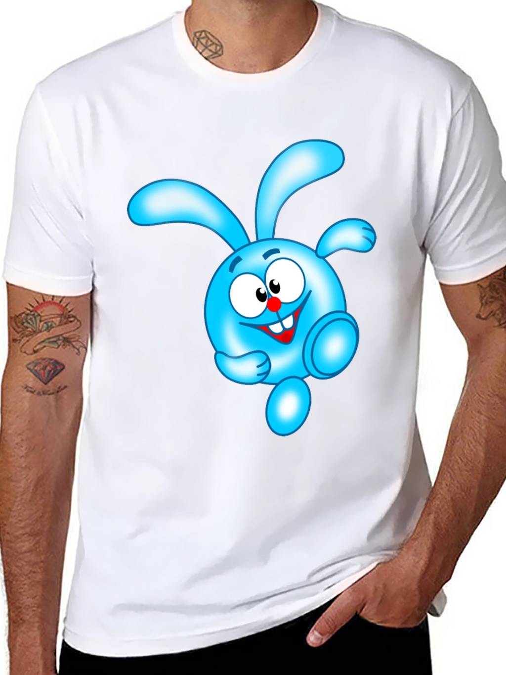 Blue Cartoon Character Black T-Shirt