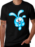 Blue Cartoon Character Black T-Shirt