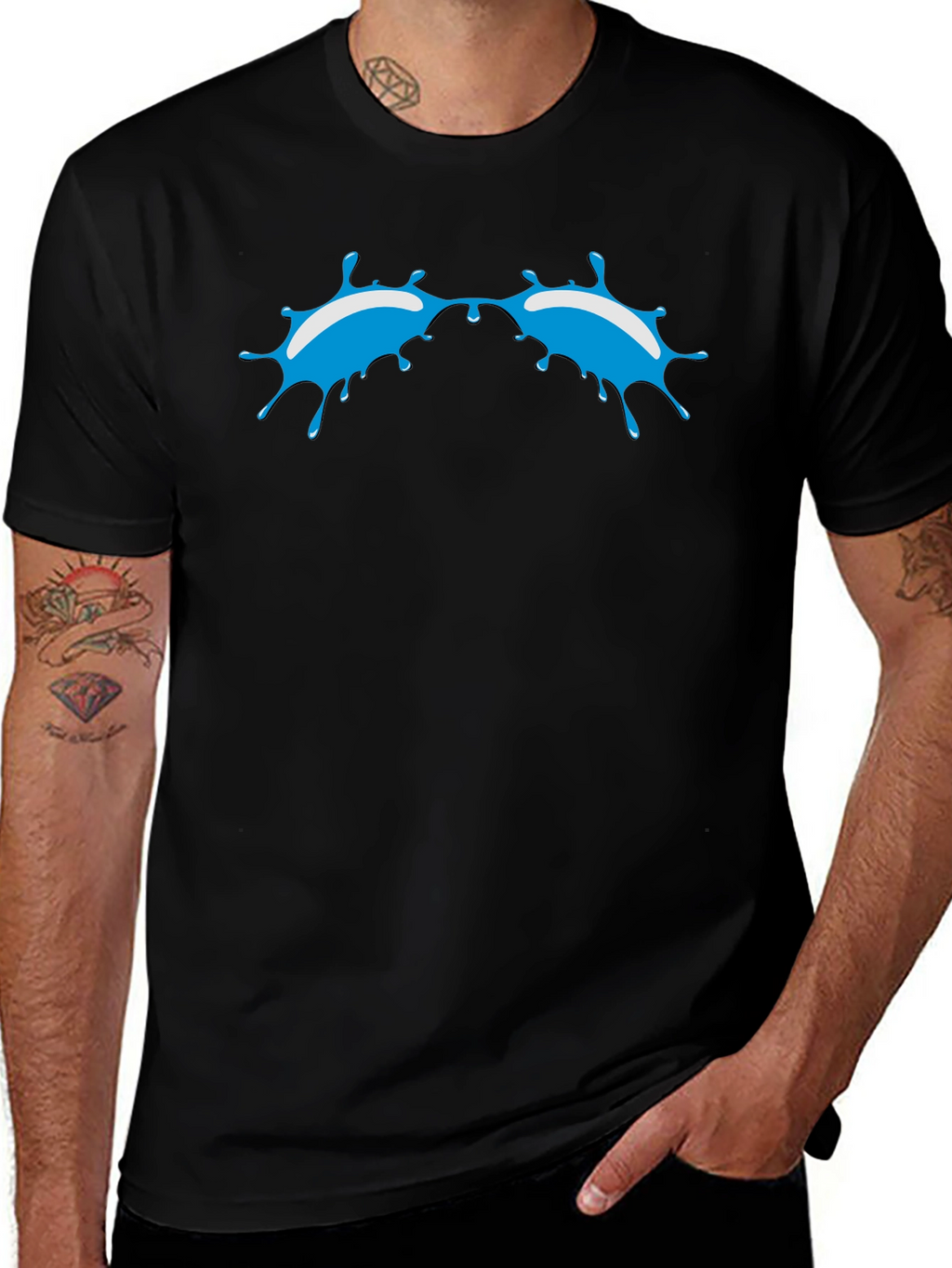 Blue Splash Graphic Black T-Shirt - Modern Style