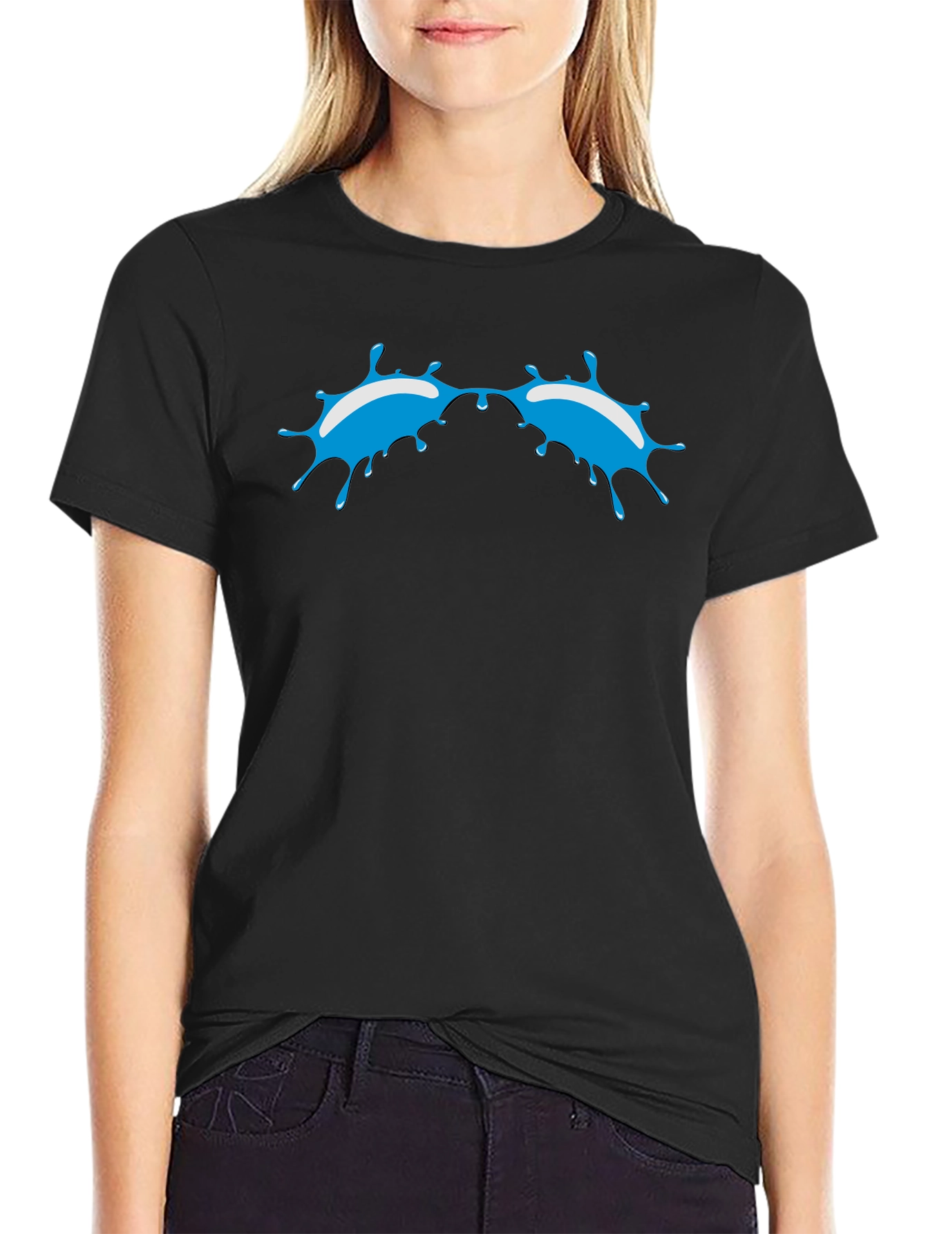 Blue Splash Graphic Black T-Shirt - Modern Style