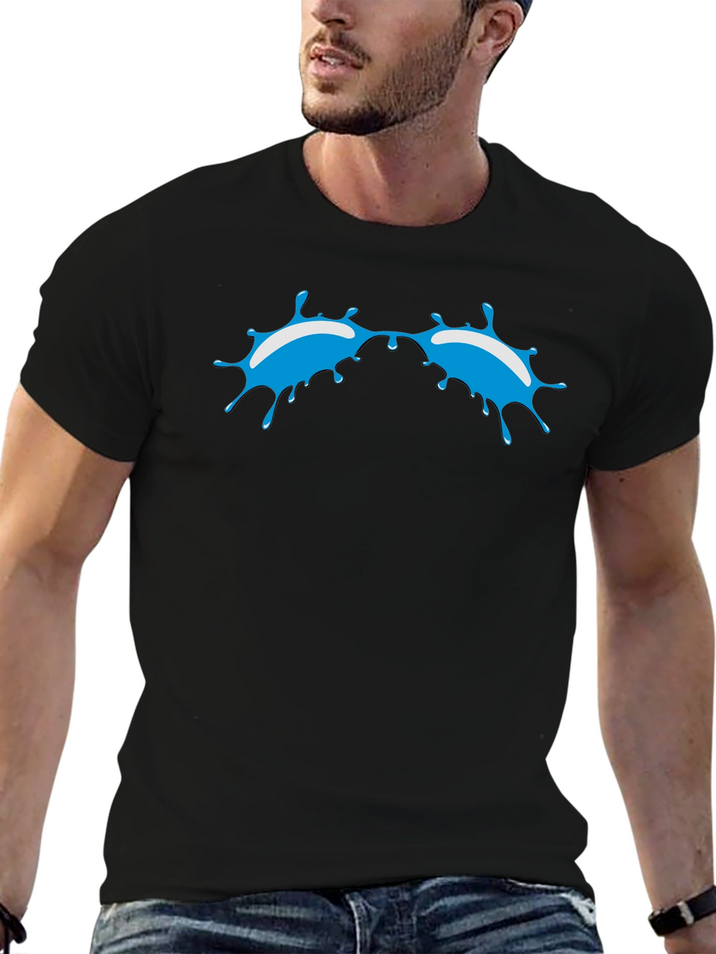 Blue Splash Graphic Black T-Shirt - Modern Style