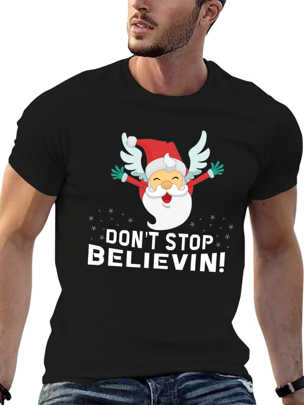 Dont Stop Believin Santa Graphic Tee