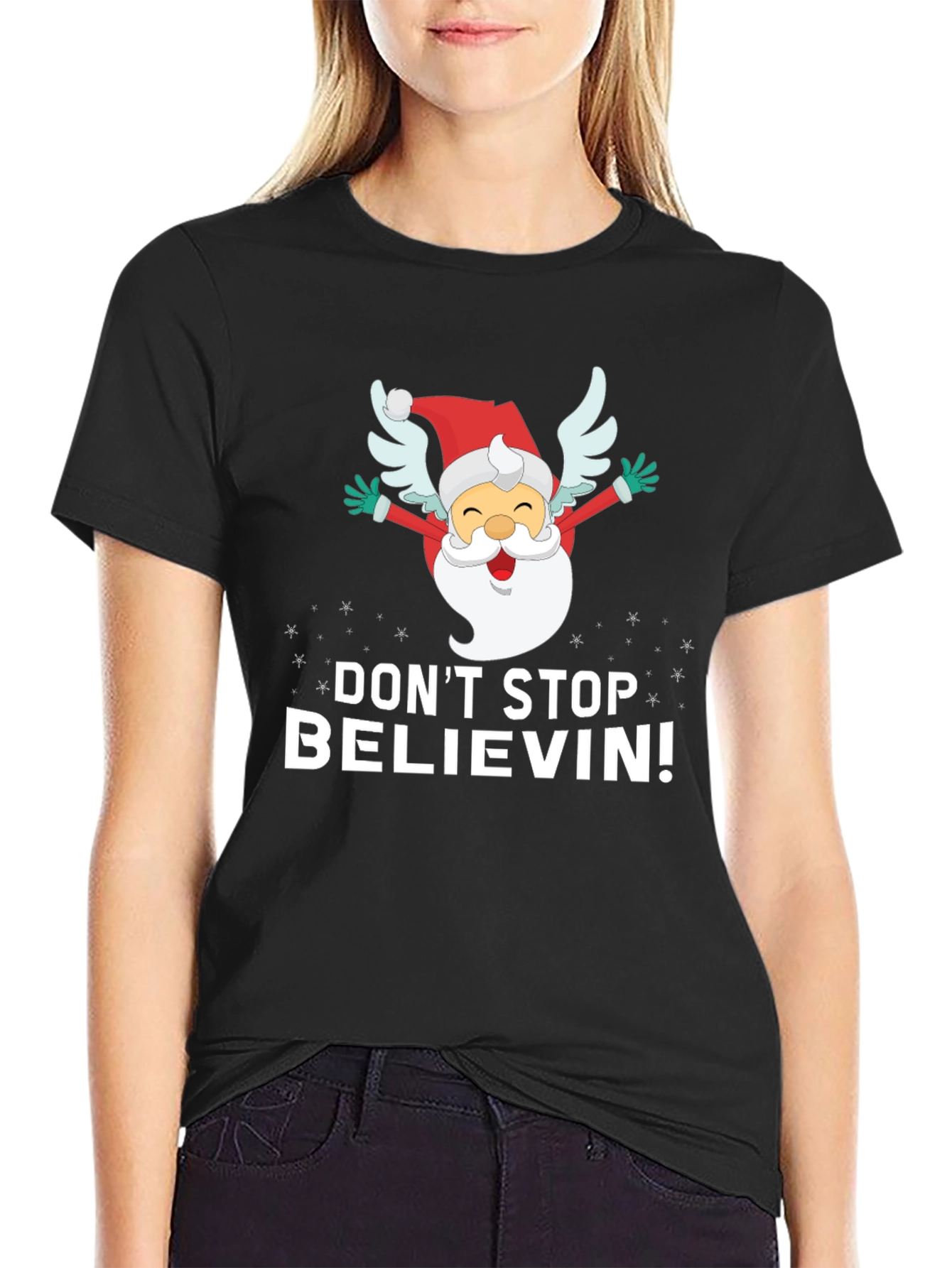 Dont Stop Believin Santa Graphic Tee