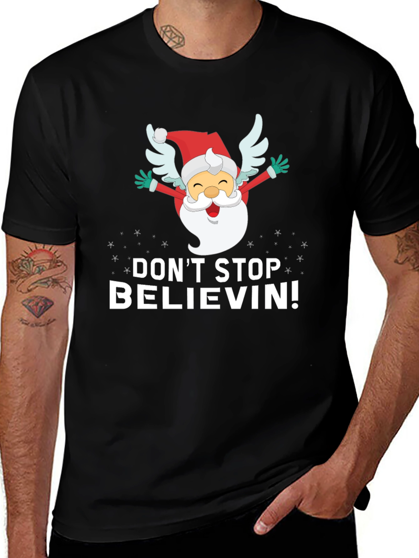 Dont Stop Believin Santa Graphic Tee