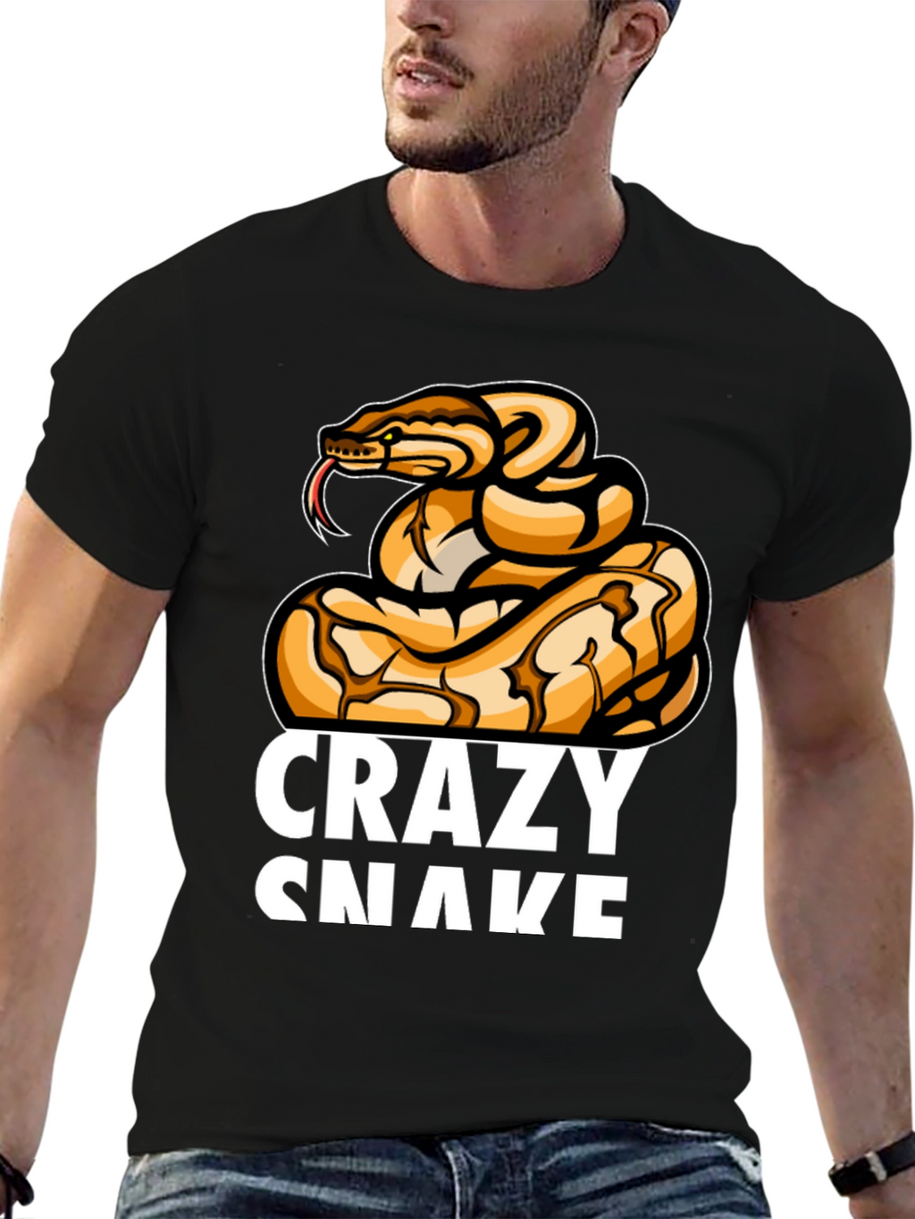 Crazy Snake Graphic T-Shirt - Black