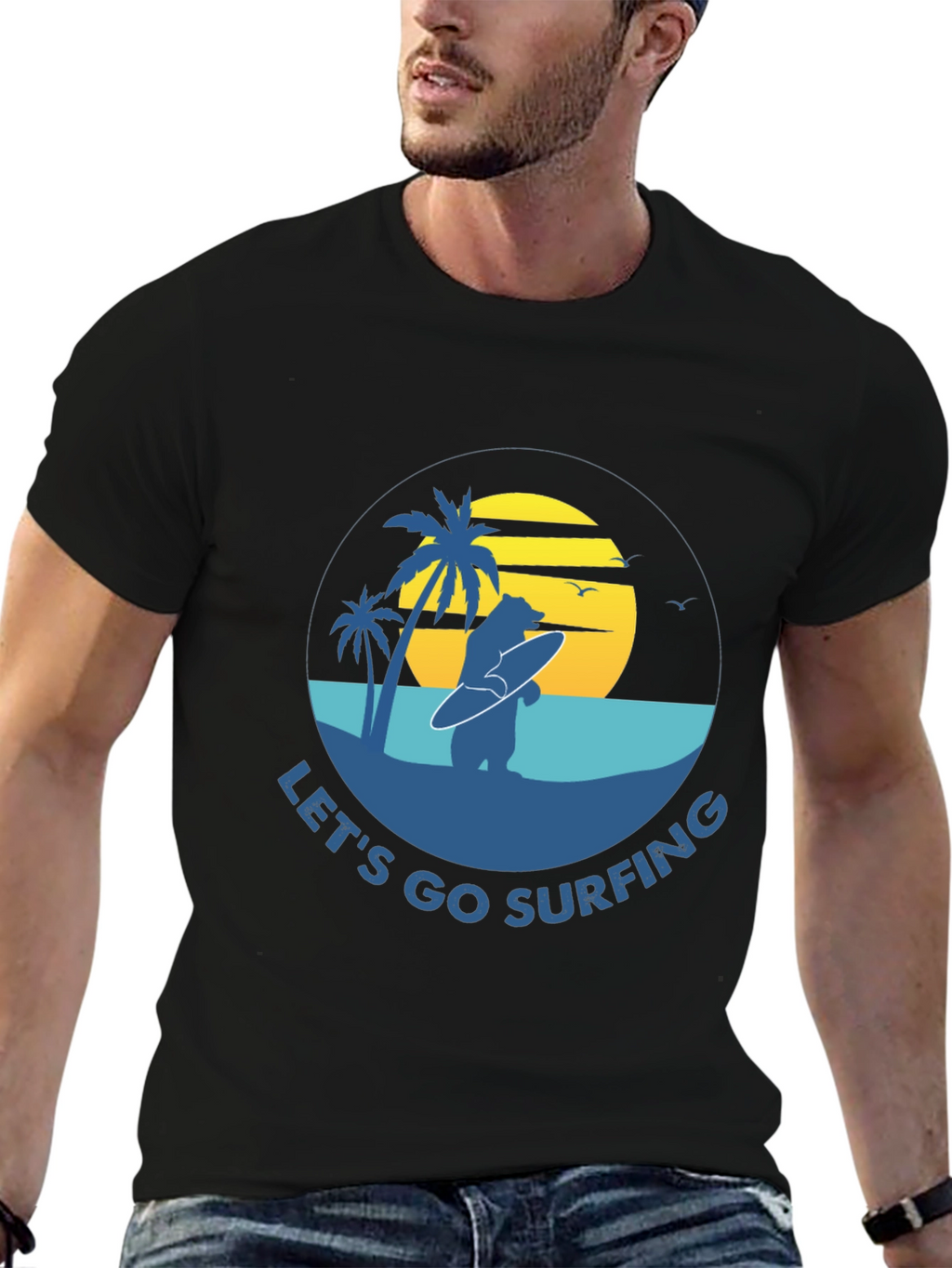 Lets Go Surfing T-Shirt - Bear Graphic Tee