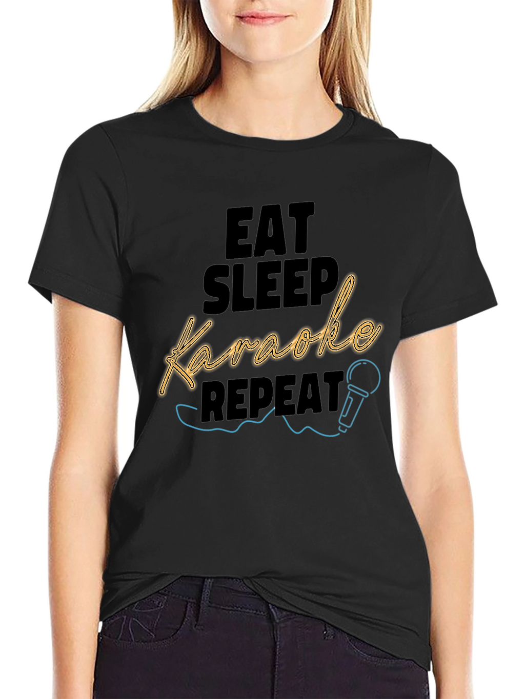 Eat Sleep Karaoke Repeat Black T-Shirt