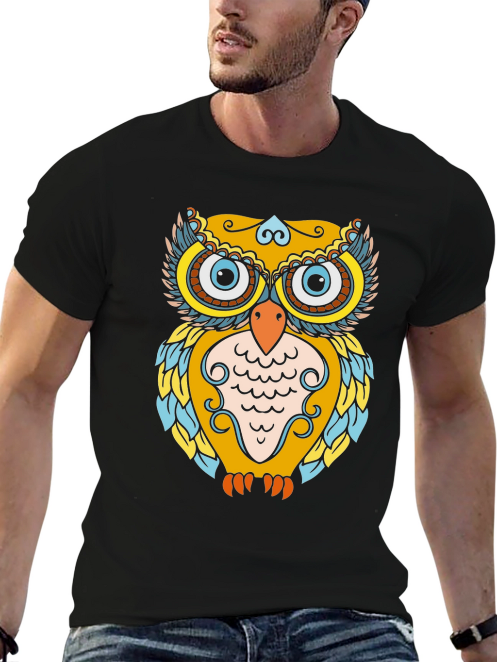 Owl Graphic Print Black T-Shirt