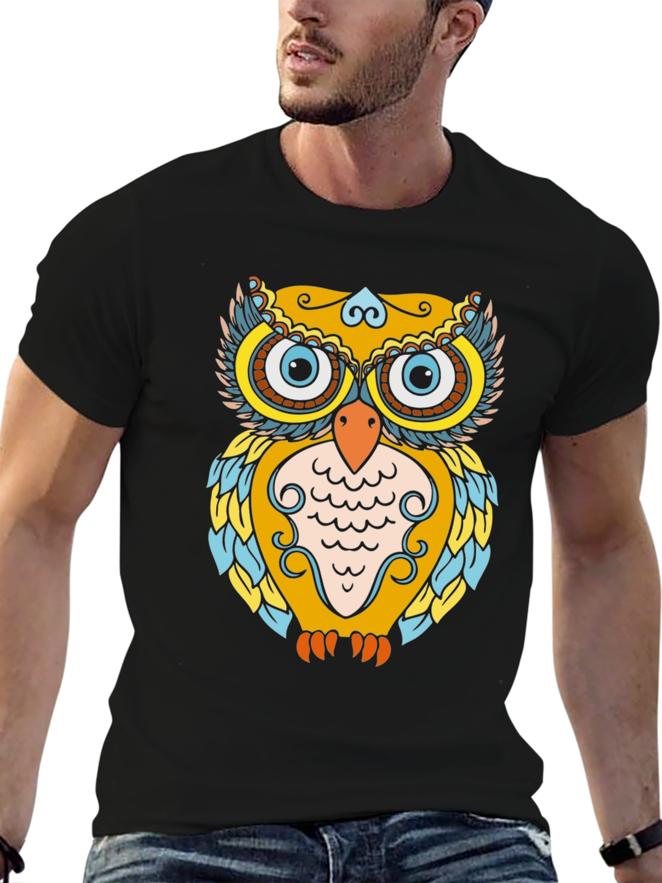 Owl Graphic Print Black T-Shirt