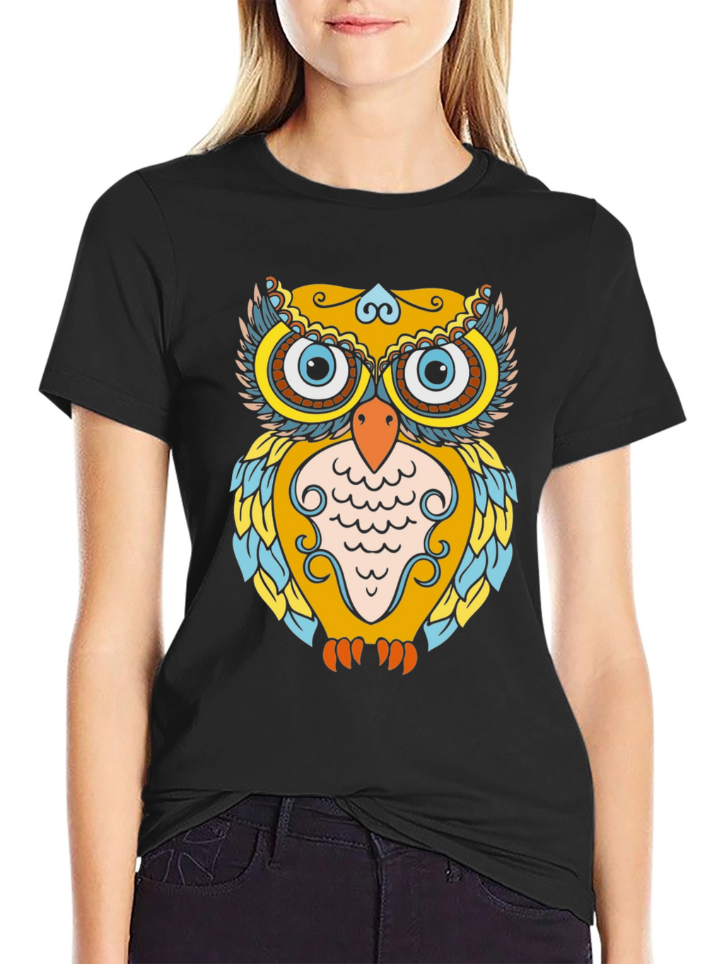 Owl Graphic Print Black T-Shirt